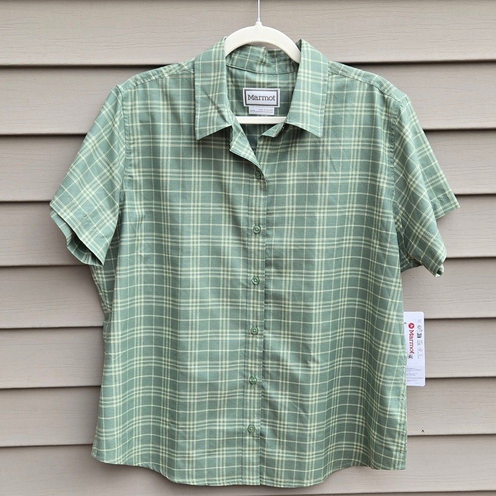 Marmot AirExchange Novelty Shirt Agate Green Plaid Womens XL